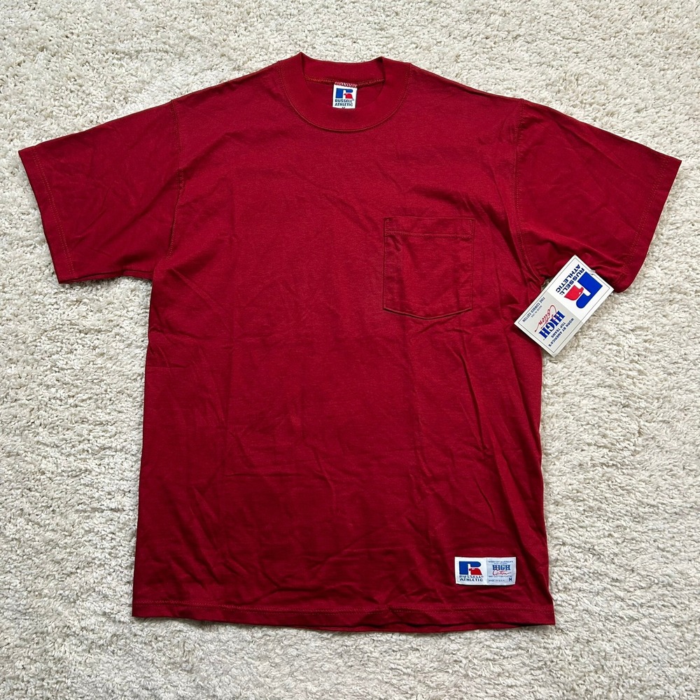 Vintage Russell Athletic Pocket T-Shirt Medium Red High Cotton Made in USA New